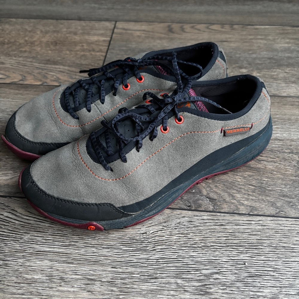 Womens Merrell All Out Burst Gray Leather Hiking Casual Shoe Sneaker Sz 9 J68828